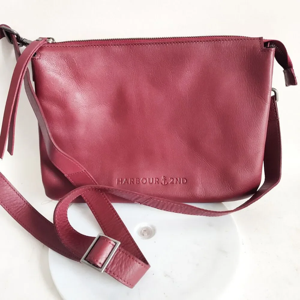 Harbour 2nd Top Zip Crossbody Bag Purse Burgundy Wine Leather Just Pure‎ Enya